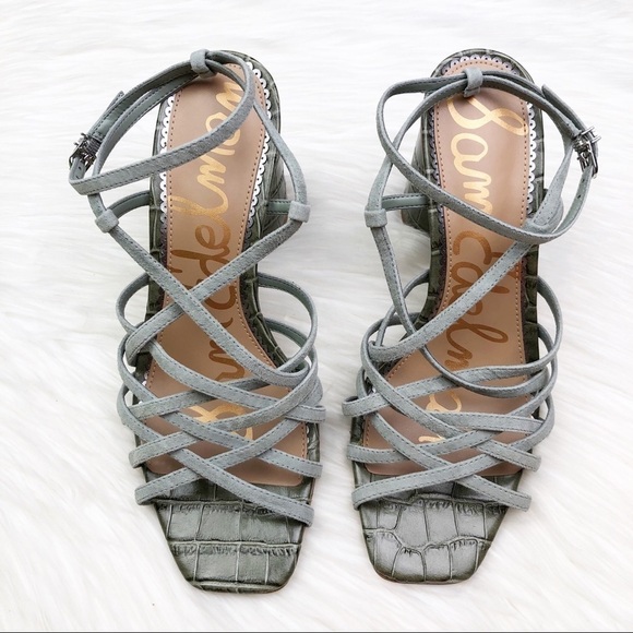 New Sam Edelman Daffodil Sandals in Seafoam Mineral Green Croc Embossed Leather - Picture 14 of 15